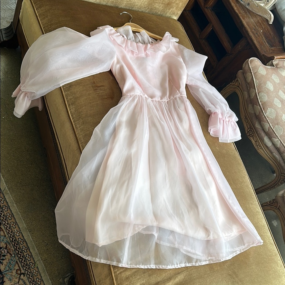 1960 couture made Taffeta baby pink pastel Very Vintage dress sz XS/S BD party